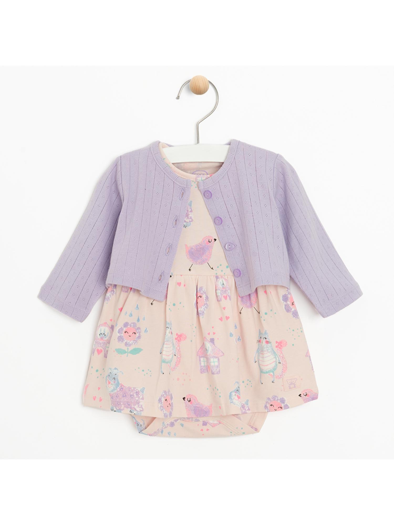 baby pink floral dress with lavender cardigan (set of 2)