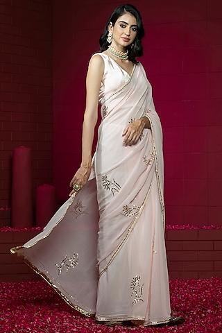 baby pink georgette embroidered saree set