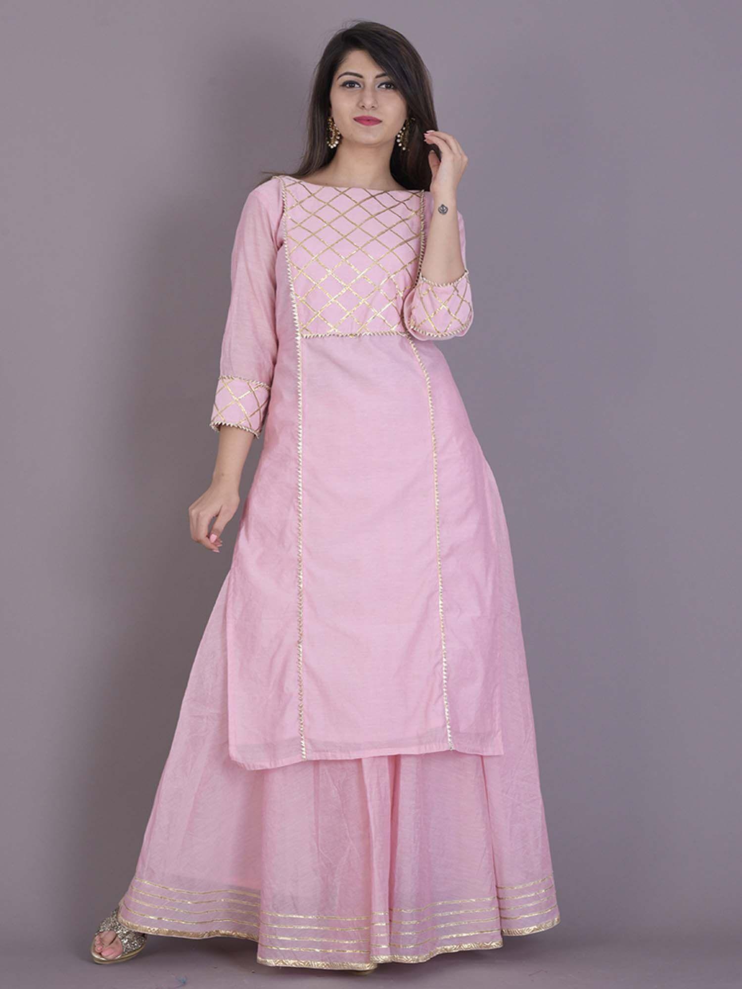 baby pink gota kurta with flared skirt