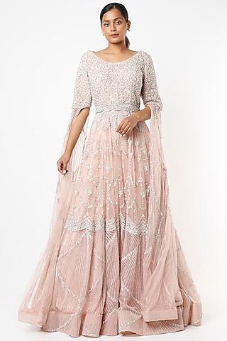 baby pink hand embroidered gown