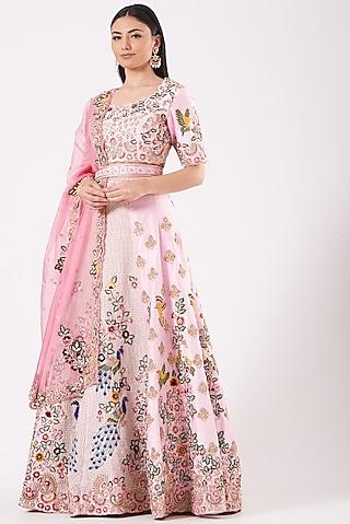 baby pink hand embroidered lehenga set