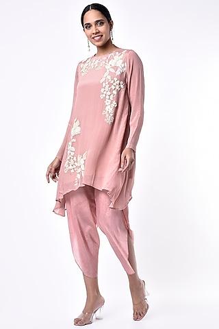 baby pink hand embroidered tunic set