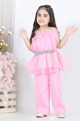baby pink imported lycra pant set for girls