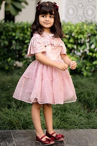 baby pink jersey tiered dress for girls
