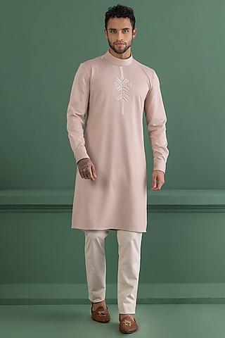 baby pink knit motif embroidered kurta