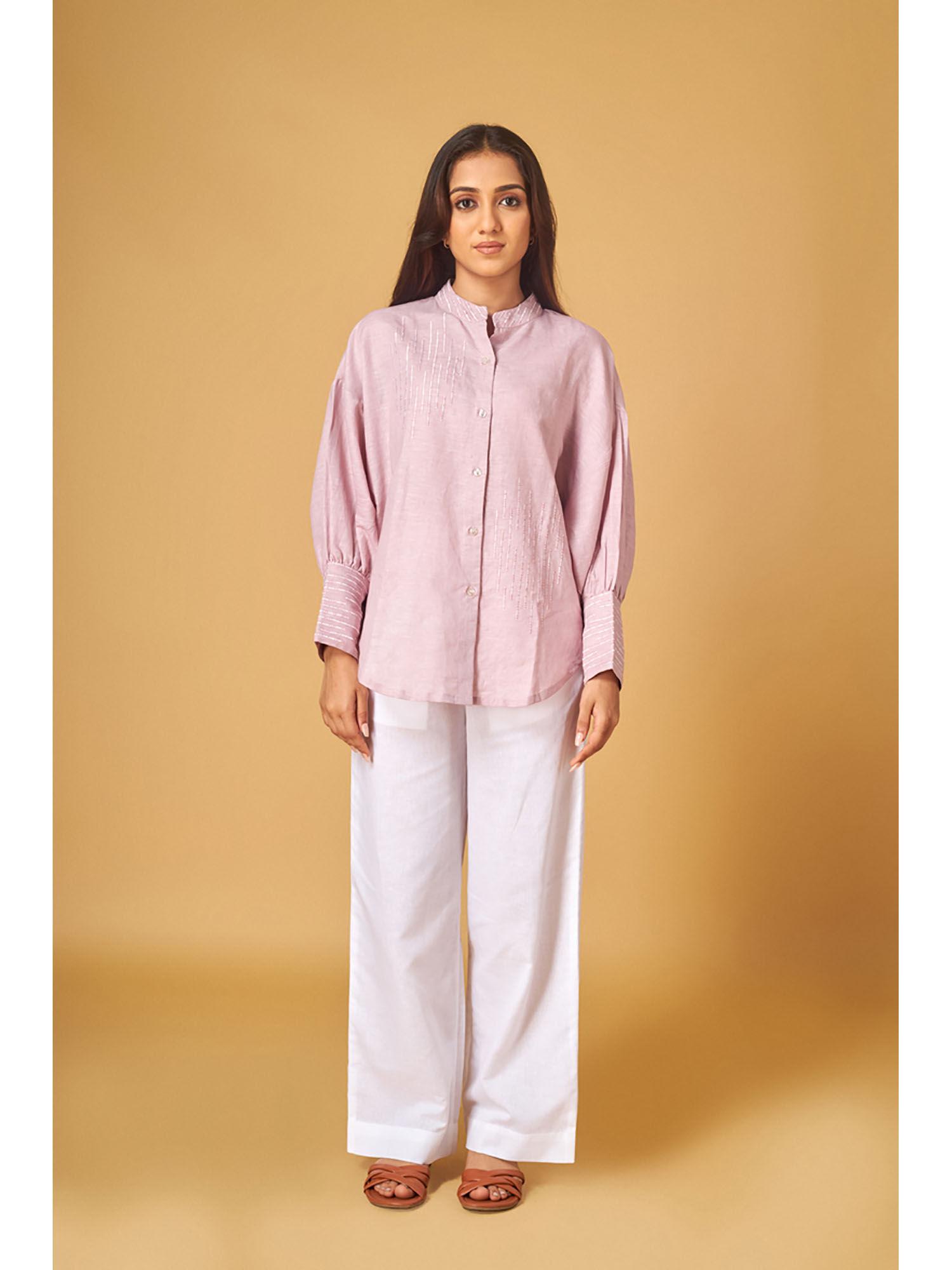 baby pink linen embroidered shirt