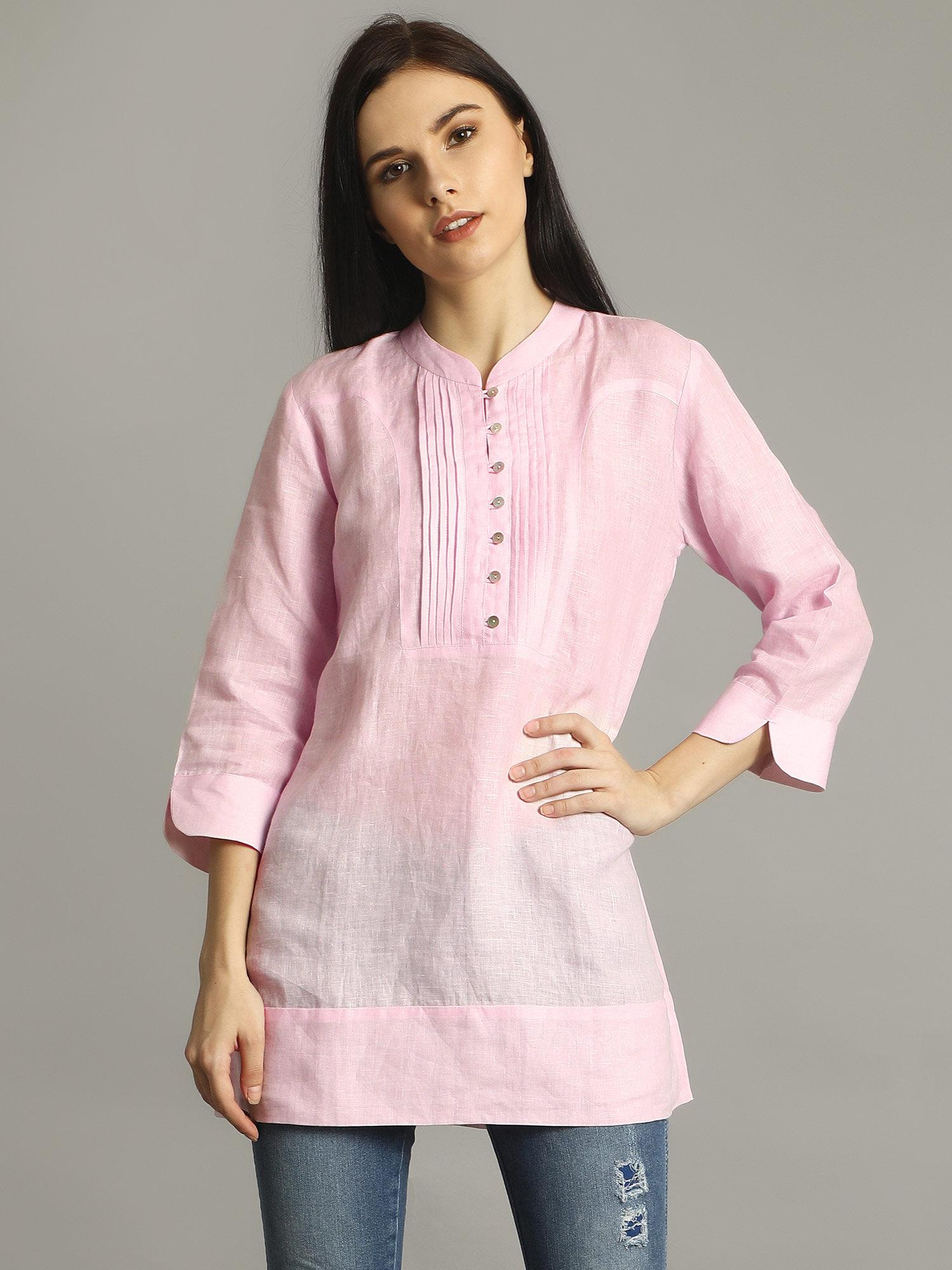 baby pink mandarin neck pleated tunic