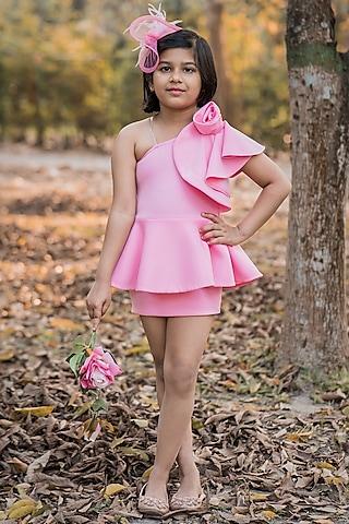 baby pink neoprene dress for girls