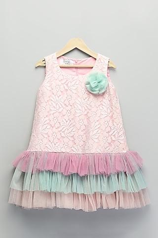 baby pink net & organza ruffled a-line dress for girls