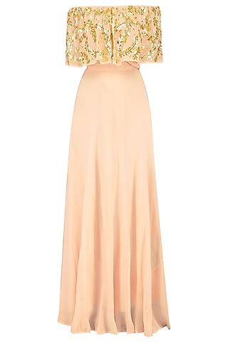 baby pink off shoulder blouse with lehenga skirt