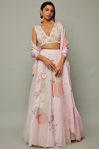 baby pink organza embroidered lehenga set