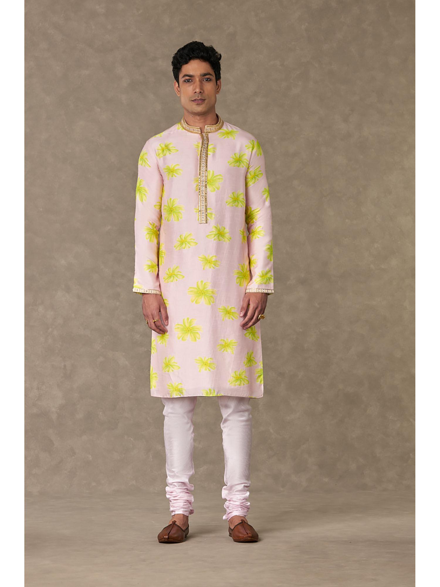 baby pink parijat kurta with churidar (set of 2)