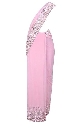 baby pink pearls and sequins embellished saree and blouse set