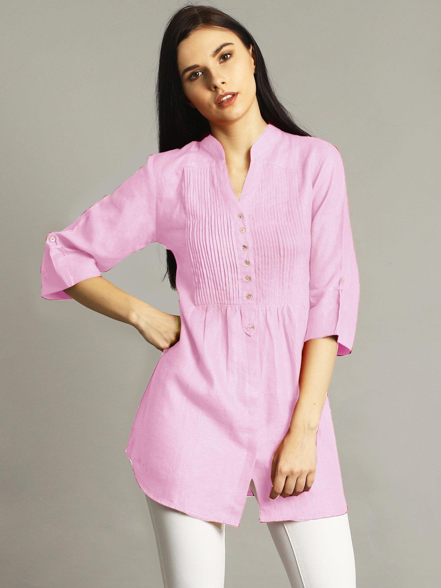 baby pink pleated yoke roll up tunic