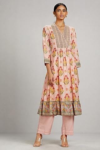 baby pink printed kurta with trousers