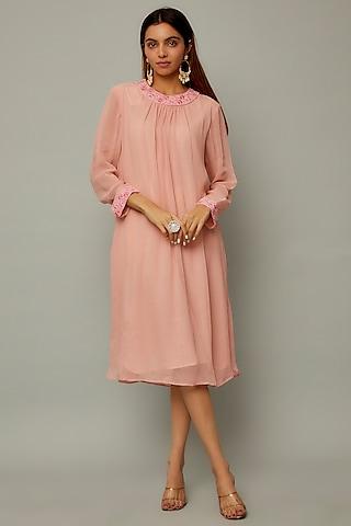 baby pink pure georgette embroidered tunic