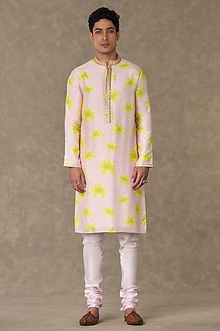 baby pink raw silk digital printed kurta set