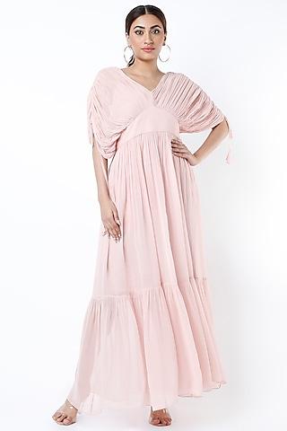 baby pink ruched maxi dress