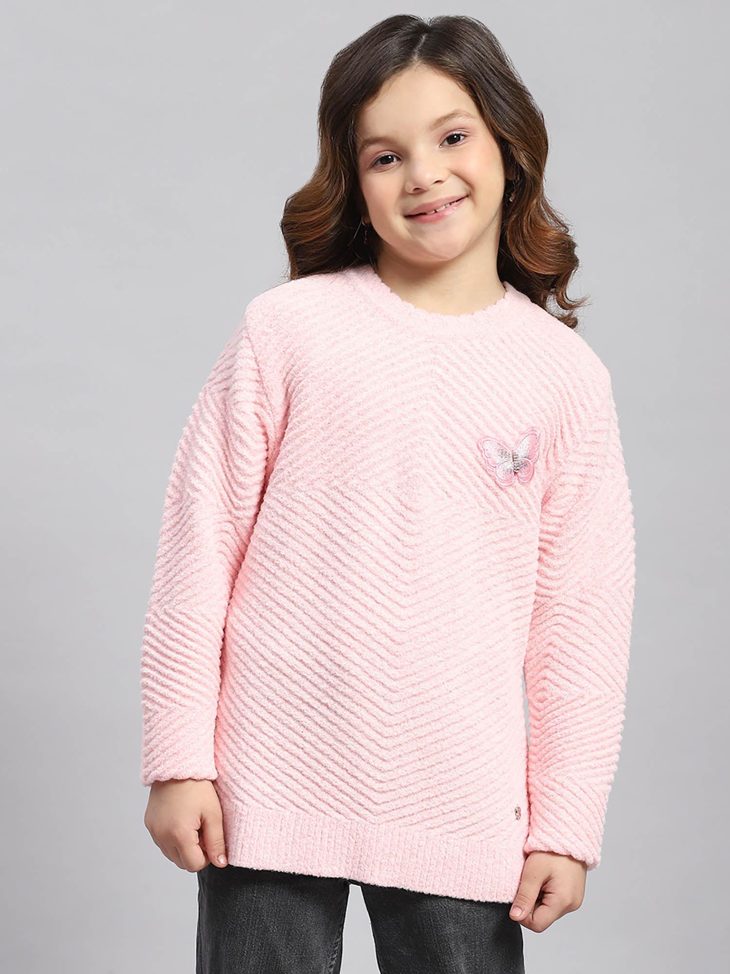 baby pink self design sweater