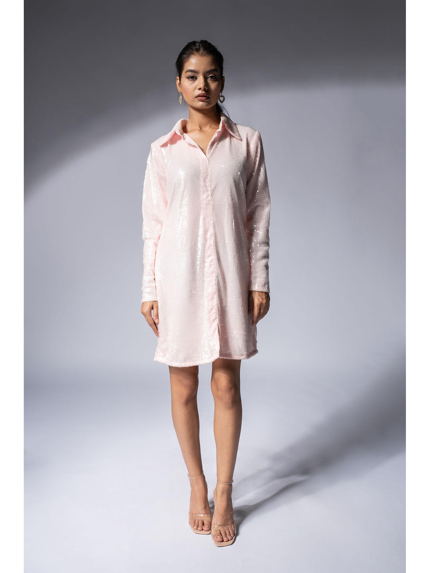 baby pink sequins shirt dress (set of 2)