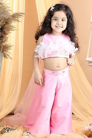 baby pink silk hand embroidered co-ord set for girls