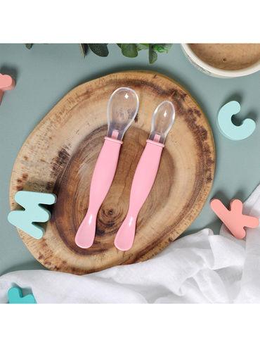 baby pink soft silicone spoon - 2 pack