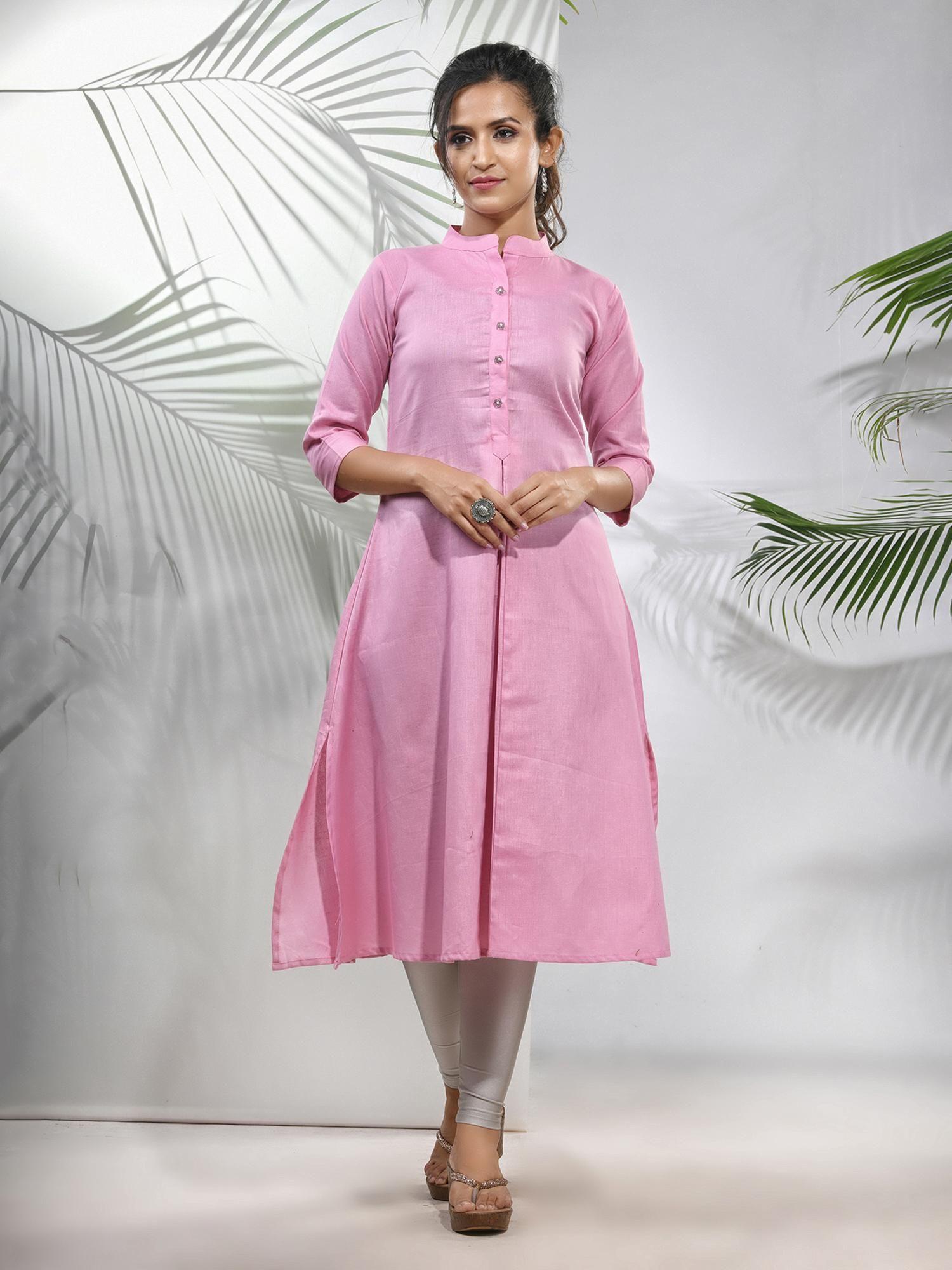 baby pink solid cotton a-line kurta