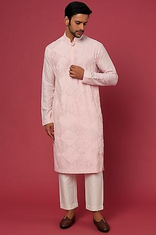 baby pink thread embroidered kurta set for boys