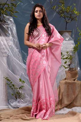 baby pink with silver zari work tissue silk saree and jacquard woven traditional design in borders with blouse piece - pink