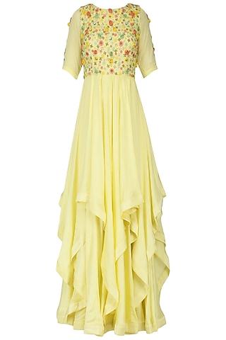 baby yellow layered anarkali set