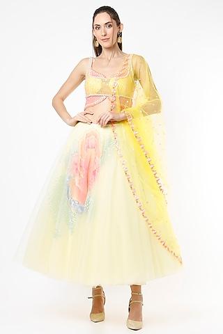 baby yellow tulle embellished lehenga set