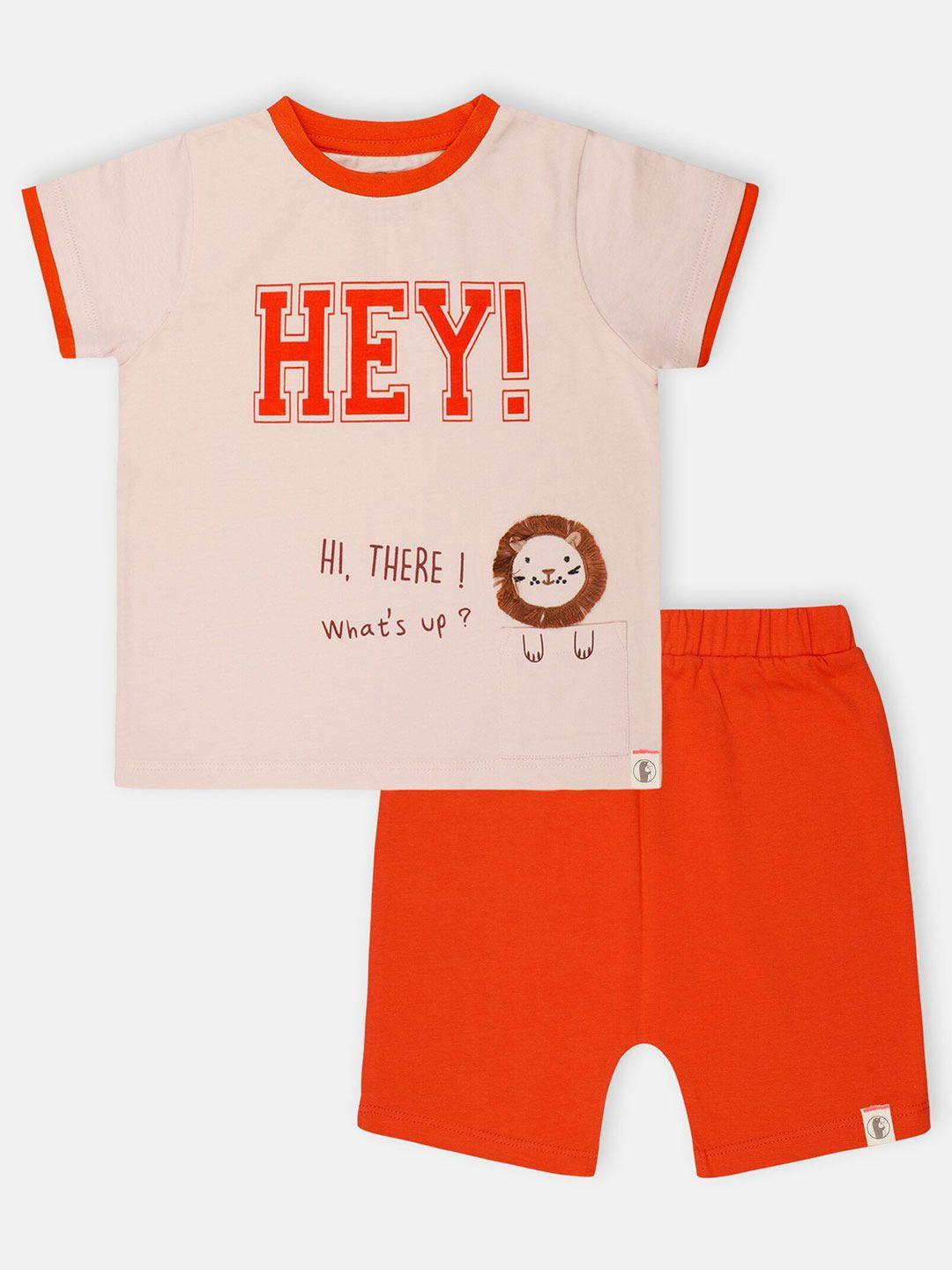 babysafe boys off white & red pure cotton printed t-shirt with shorts