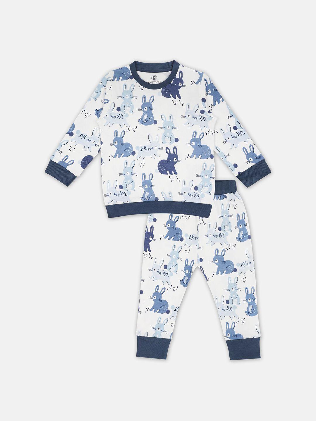 babysafe boys white & blue printed top with pyjamas