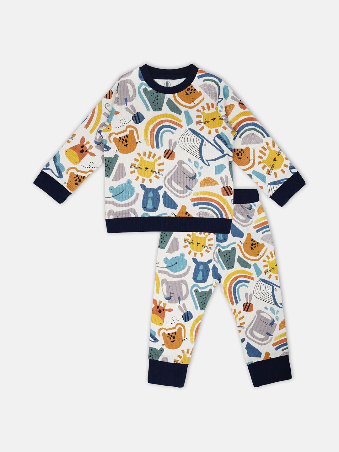 babysafe boys white & yellow printed t-shirt with trousers