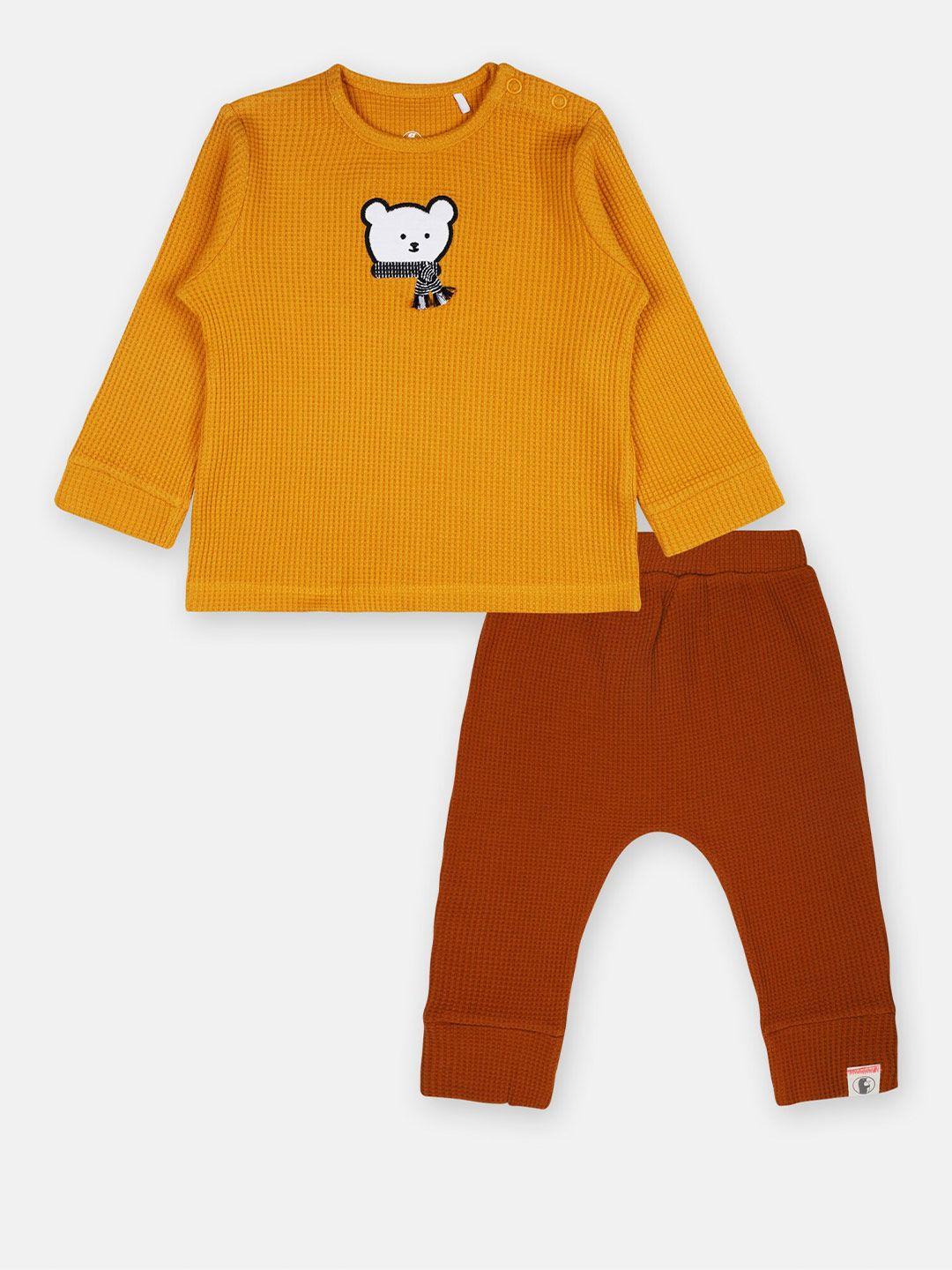 babysafe boys yellow & rust pure cotton t-shirt with pyjama set