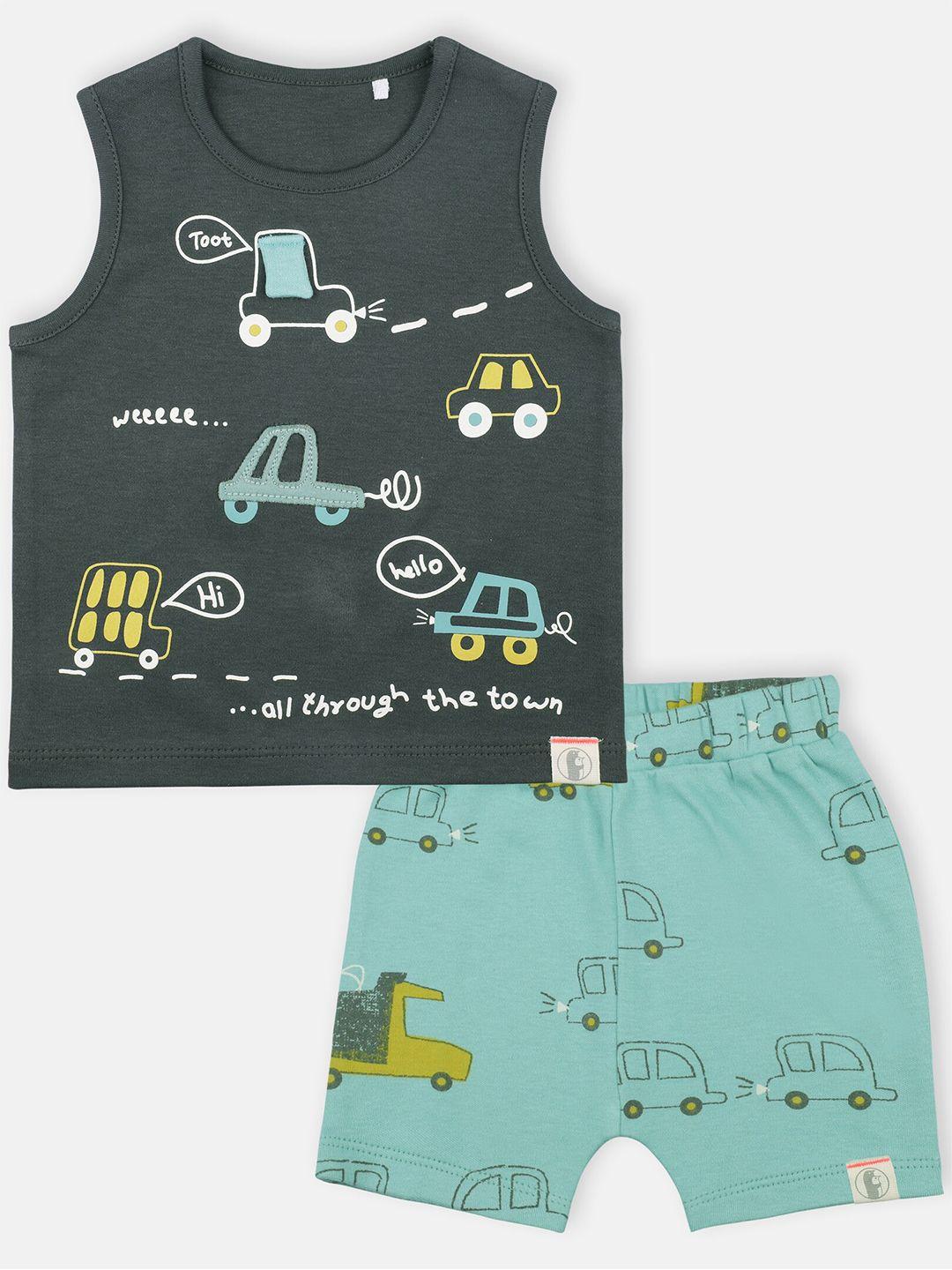 babysafe boys grey & sea green printed pure cotton t-shirt with shorts