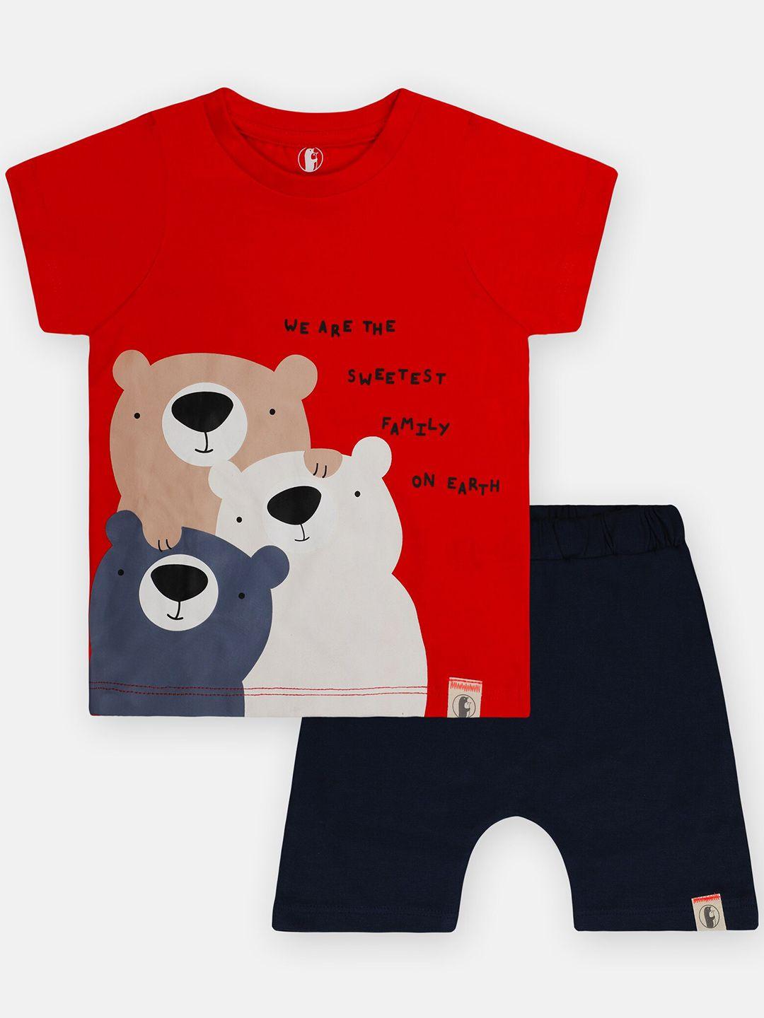 babysafe boys red & navy blue printed pure cotton t-shirt with shorts set