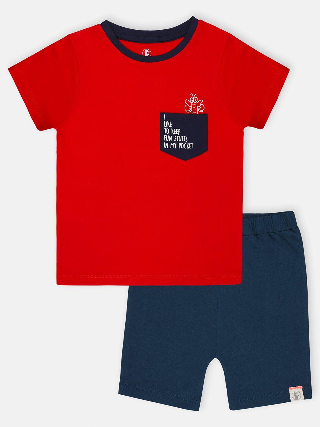 babysafe boys red & navy blue pure cotton t-shirt with shorts
