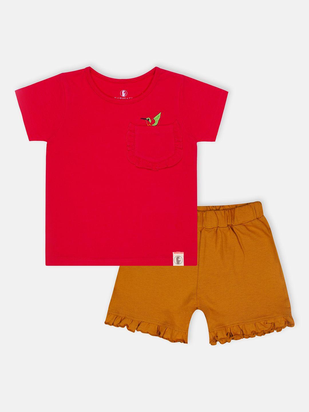 babysafe boys red & yellow solid 100% cotton t-shirt with shorts