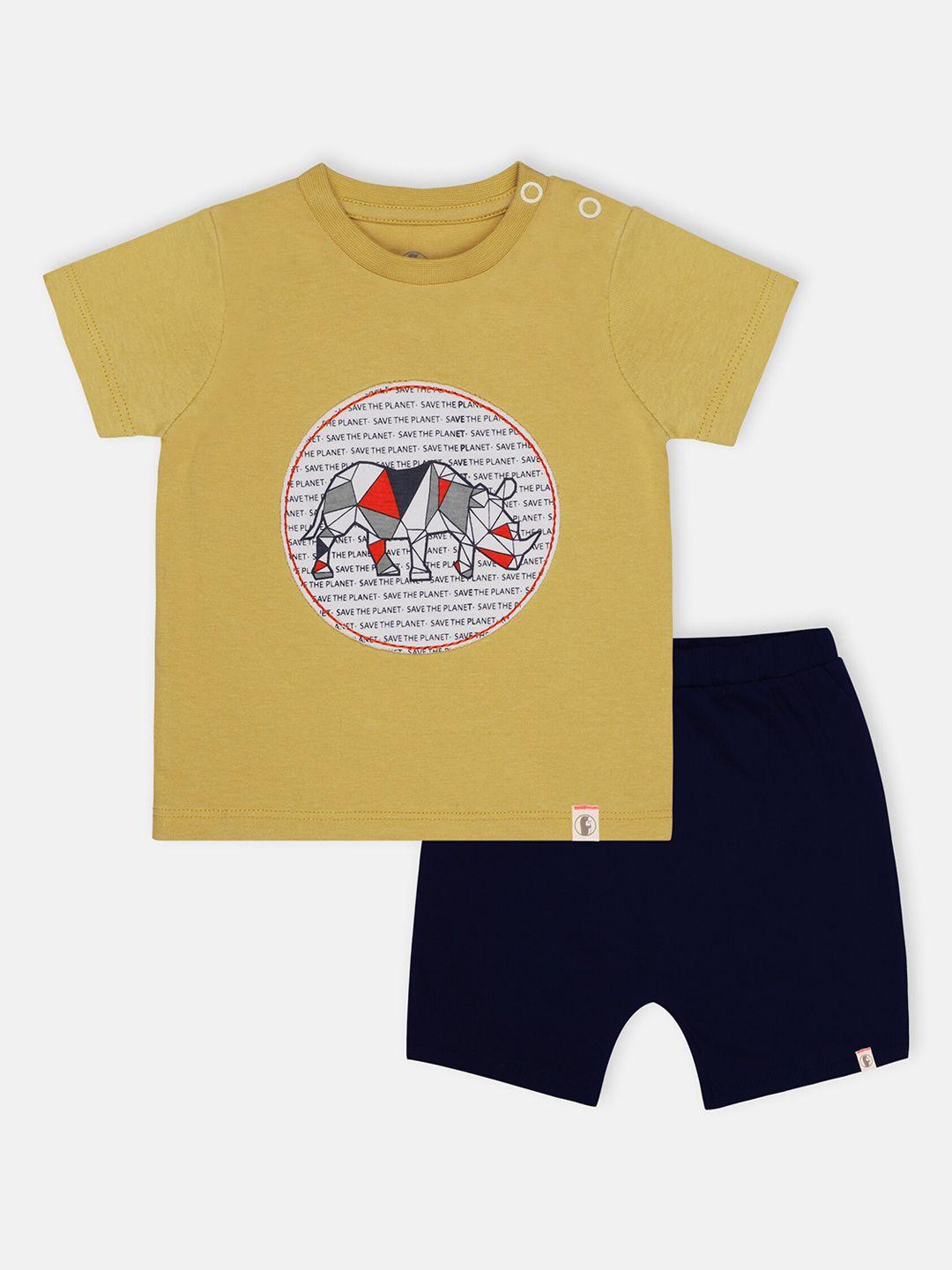 babysafe boys yellow & black printed t-shirt with shorts