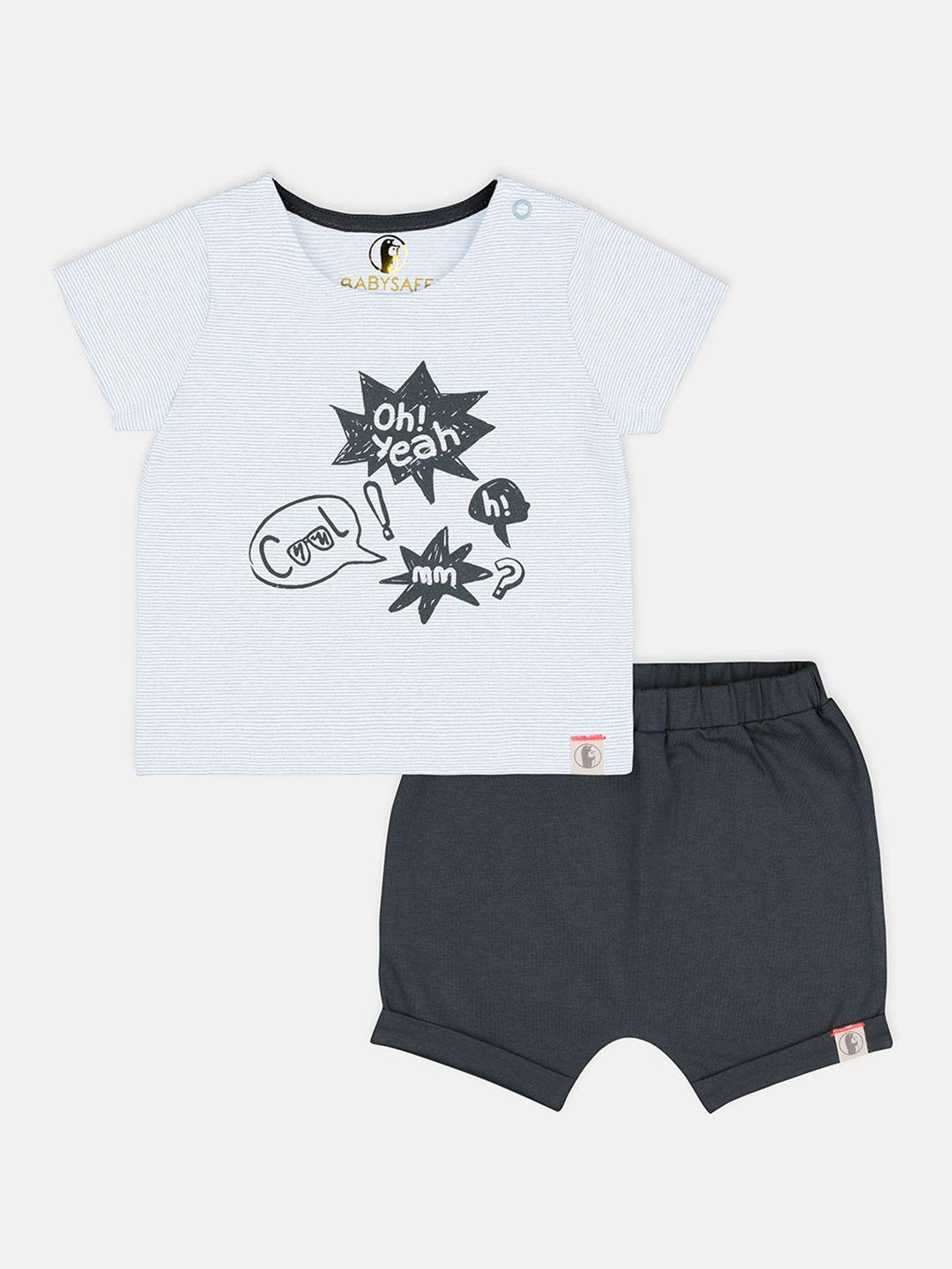 babysafe infant boys grey melange & black printed t-shirt with shorts