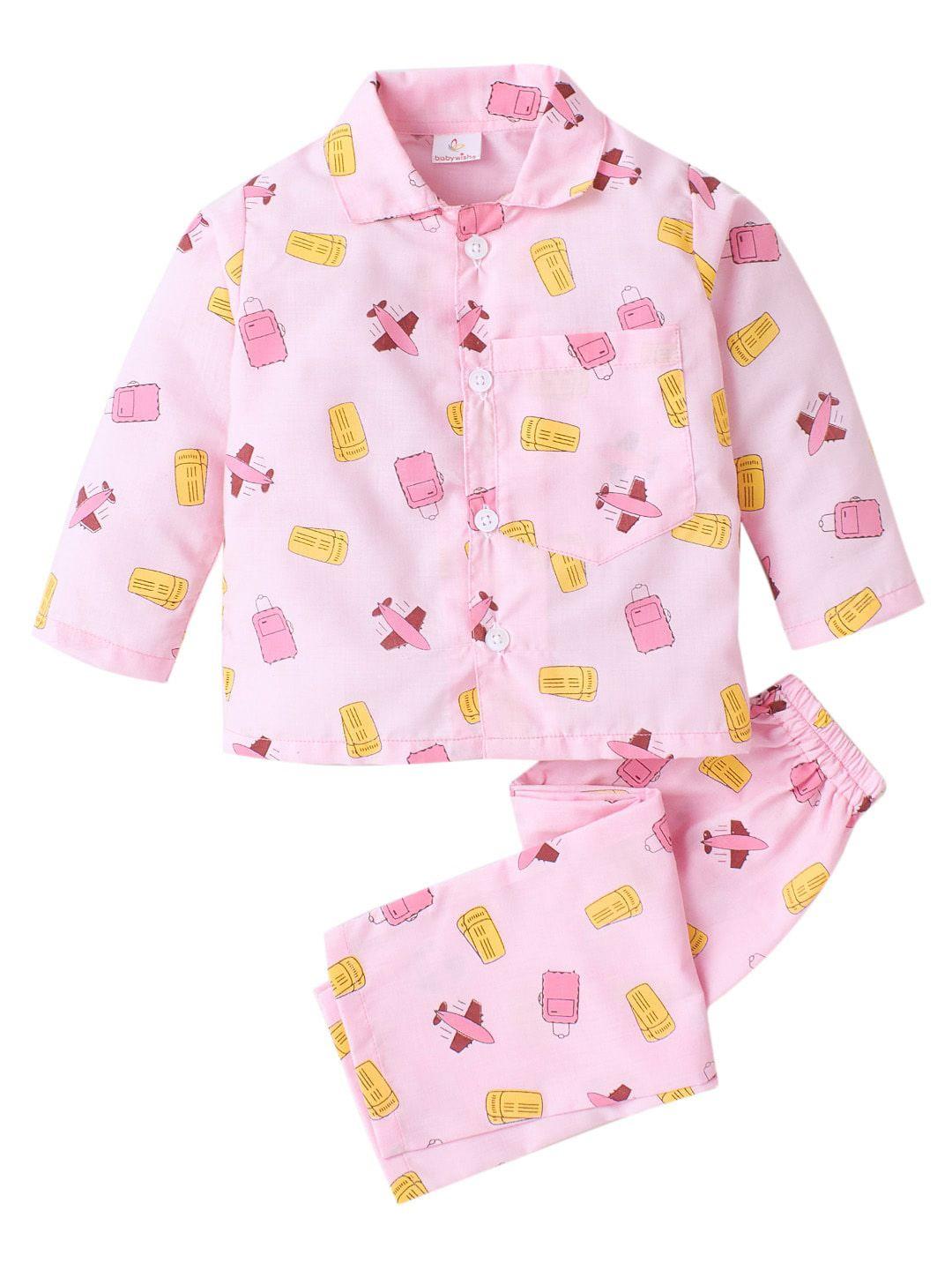 babywish kids conversational printed pure cotton night suit