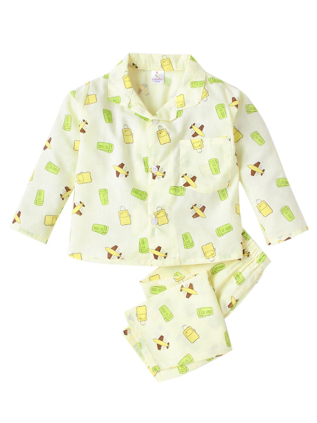 babywish kids printed pure cotton shirt and pyjamas night suit