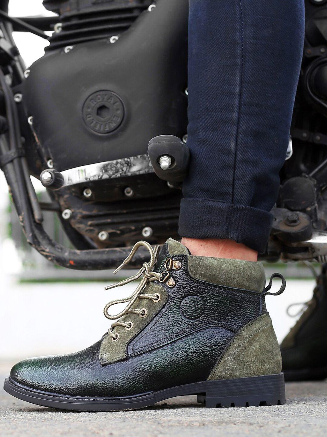 bacca bucci men textured platform-heeled genuine leather hiking boots