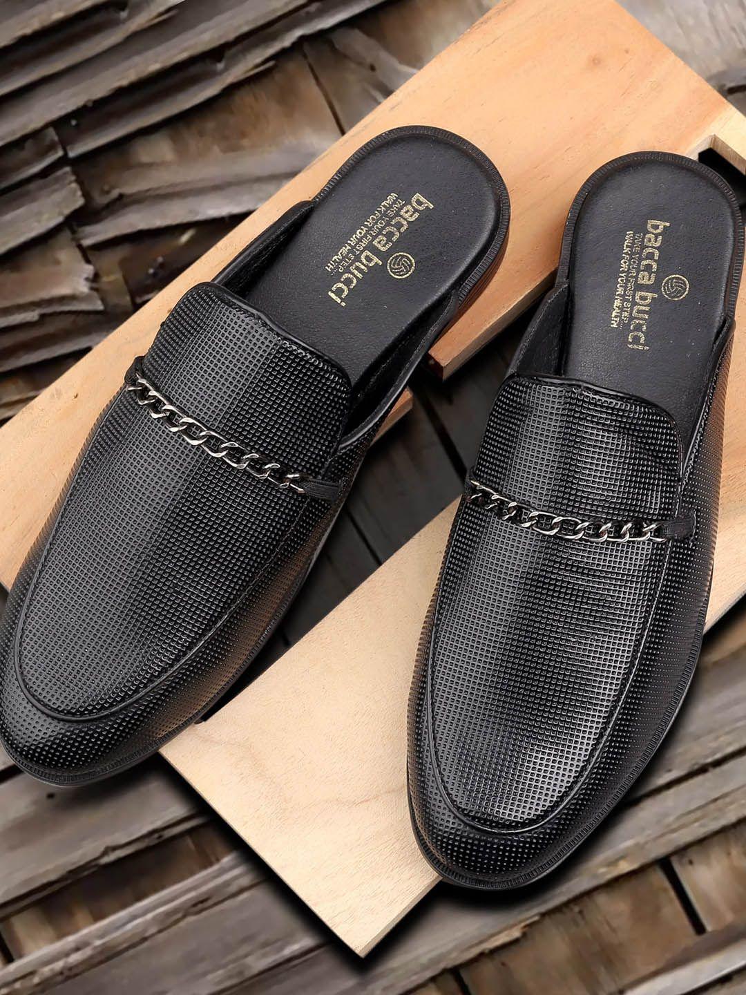 bacca bucci men black textured loafers