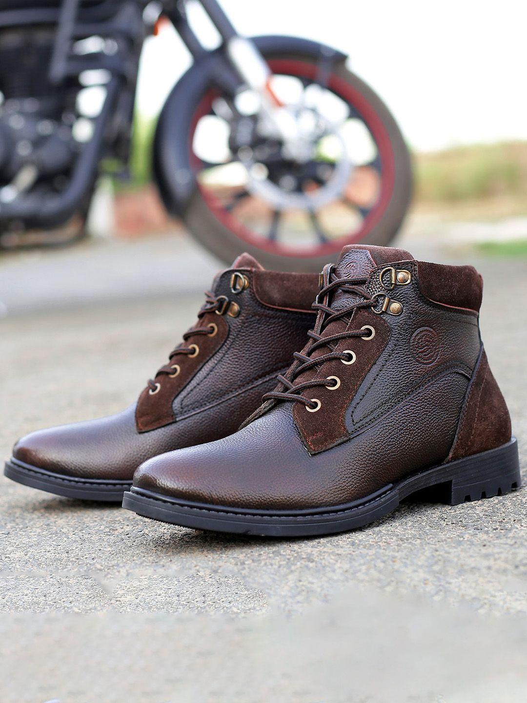 bacca bucci men brown leather biker boots