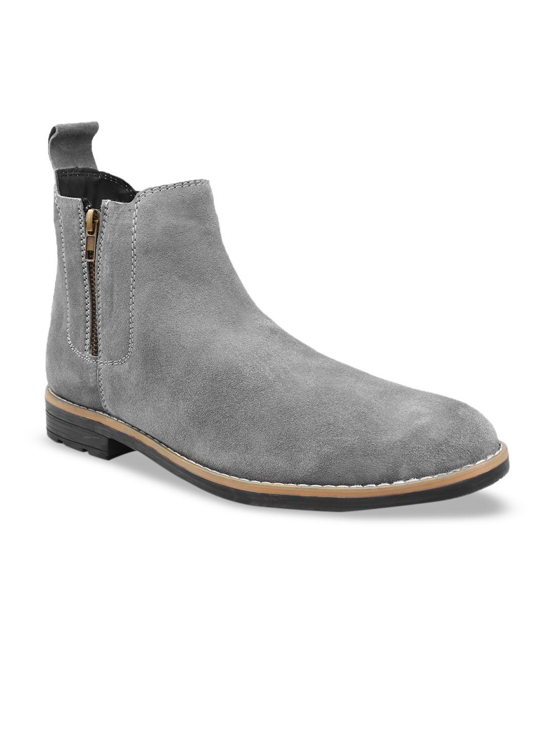 bacca bucci men grey solid suede high-top flat boots