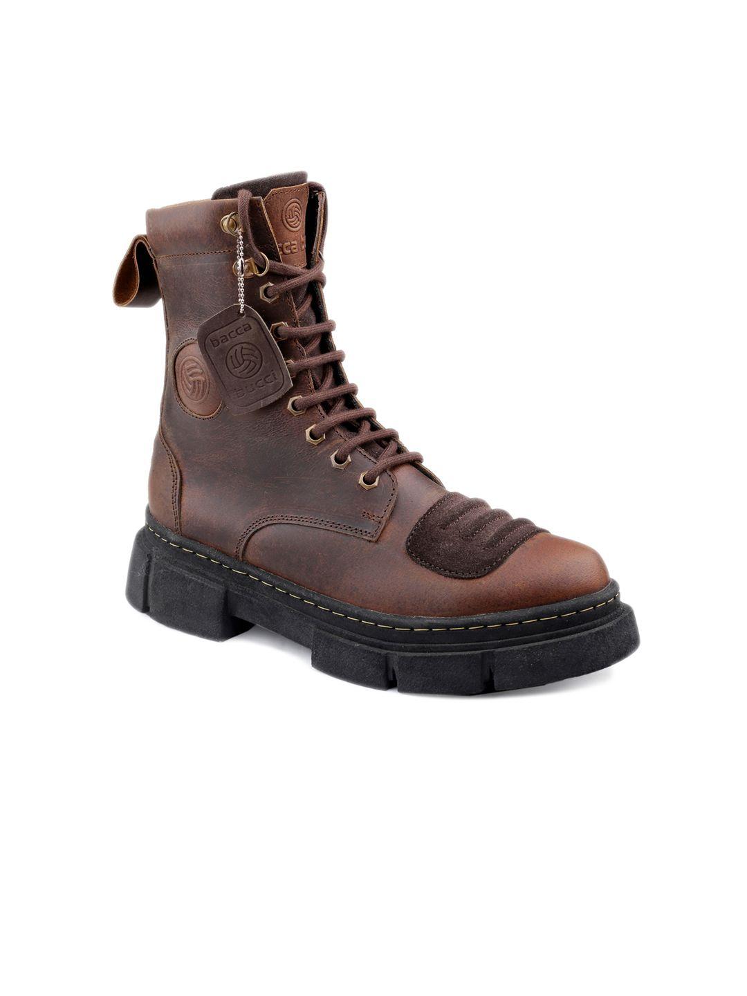 bacca bucci men high top pull up leather hiking boots with lug sole