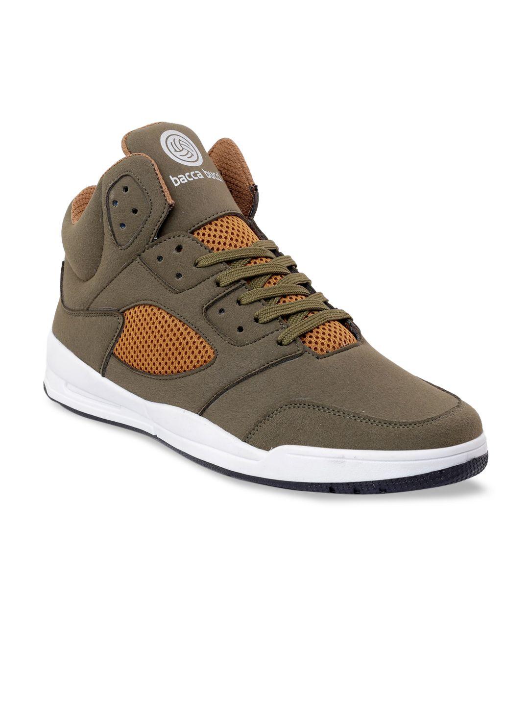 bacca bucci men olive green & brown colourblocked mid-top ankle sneakers