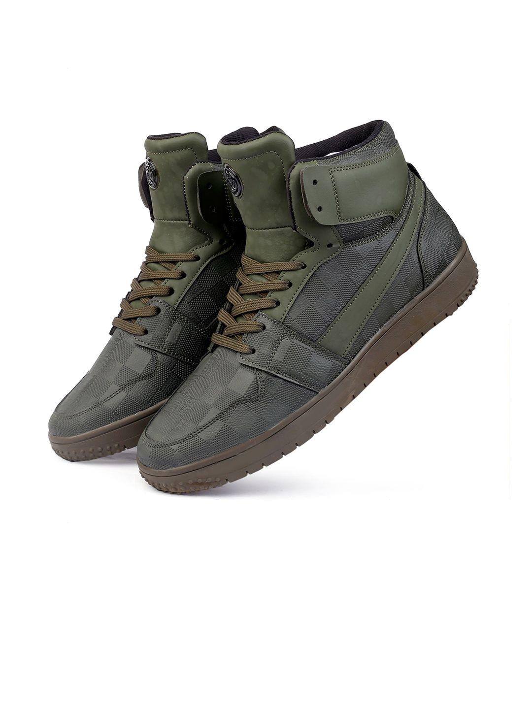 bacca bucci men olive green textured pu sneakers